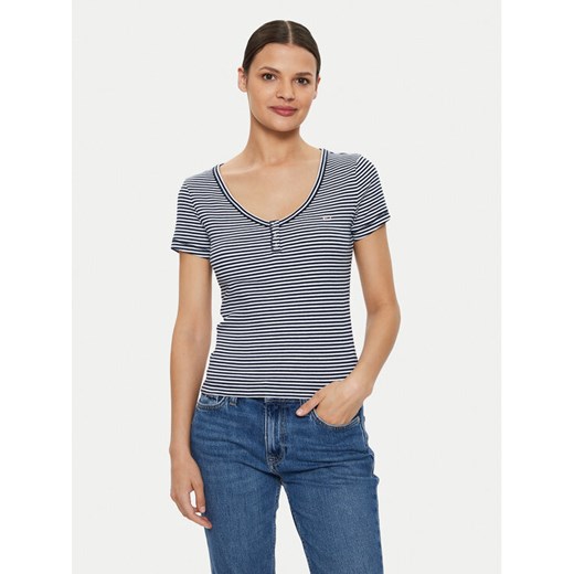 Tommy Jeans T-Shirt Henley DW0DW18429 Granatowy Slim Fit ze sklepu MODIVO w kategorii Bluzki damskie - zdjęcie 182698030