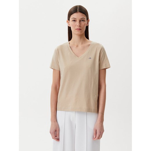 Gant T-Shirt Shield 4200750 Beżowy Regular Fit ze sklepu MODIVO w kategorii Bluzki damskie - zdjęcie 182698281