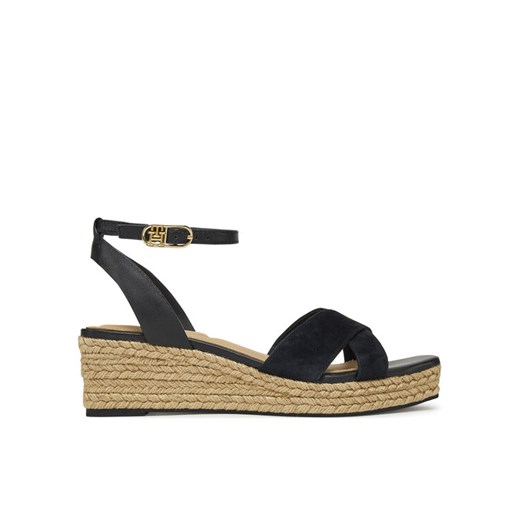 Tommy Hilfiger Espadryle Leather & Suede Mid Wedge Espad FW0FW08804 Czarny ze sklepu MODIVO w kategorii Espadryle damskie - zdjęcie 182698393