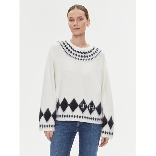 Tommy Hilfiger Sweter Fairisle WW0WW40089 Écru Oversize ze sklepu MODIVO w kategorii Swetry damskie - zdjęcie 182698760