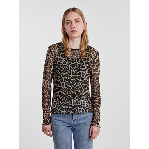 Pieces Bluzka 17140623 Brązowy Slim Fit ze sklepu MODIVO w kategorii Bluzki damskie - zdjęcie 182699111