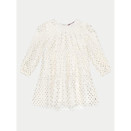 Tommy Hilfiger Sukienka elegancka Foil Star Dress Ls KG0KG08210 M Écru Regular Fit ze sklepu MODIVO w kategorii Sukienki dziewczęce - zdjęcie 182699152