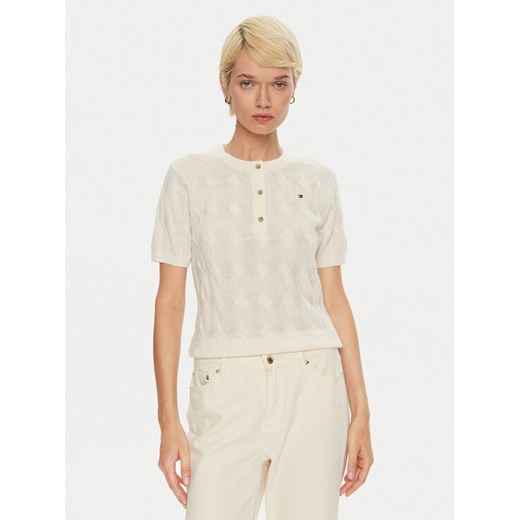 Tommy Hilfiger Sweter WW0WW43504 Écru Regular Fit ze sklepu MODIVO w kategorii Swetry damskie - zdjęcie 182699591