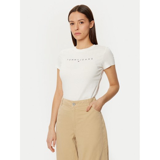 Tommy Jeans T-Shirt Linear DW0DW18398 Biały Slim Fit ze sklepu MODIVO w kategorii Bluzki damskie - zdjęcie 182699750