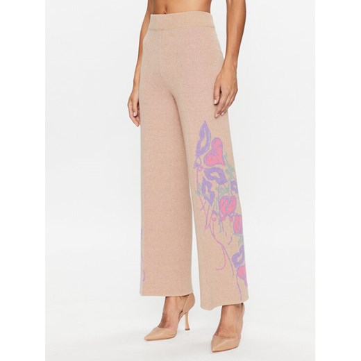 TWINSET Spodnie dzianinowe 232TP3681 Beżowy Wide Leg ze sklepu MODIVO w kategorii Spodnie damskie - zdjęcie 182700530