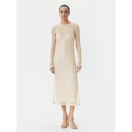 PINKO Sukienka koktajlowa 104709 A2EX Beżowy Regular Fit ze sklepu MODIVO w kategorii Sukienki - zdjęcie 182700580
