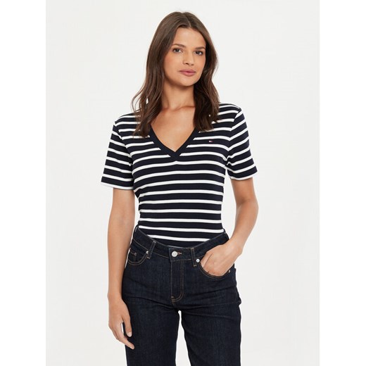 Tommy Hilfiger T-Shirt New Cody WW0WW40584 Granatowy Slim Fit ze sklepu MODIVO w kategorii Bluzki damskie - zdjęcie 182700913