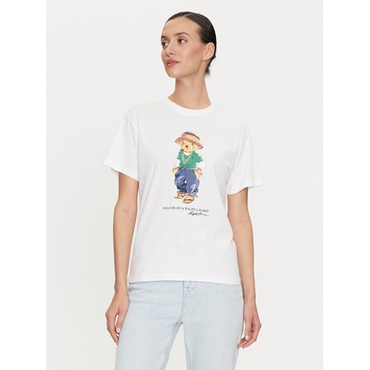 Polo Ralph Lauren T-Shirt 211935615001 Biały Regular Fit ze sklepu MODIVO w kategorii Bluzki damskie - zdjęcie 182700922