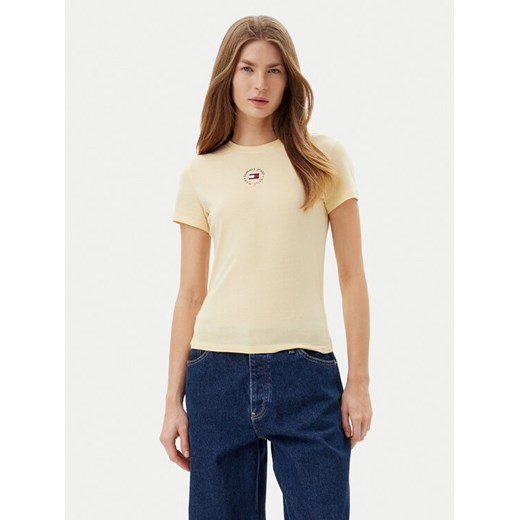 Tommy Jeans T-Shirt Essential DW0DW20316 Żółty Slim Fit ze sklepu MODIVO w kategorii Bluzki damskie - zdjęcie 182702493