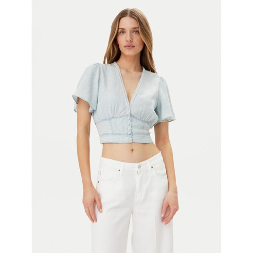 Guess Bluzka W5GH82 D5N81 Błękitny Regular Fit ze sklepu MODIVO w kategorii Bluzki damskie - zdjęcie 182703243