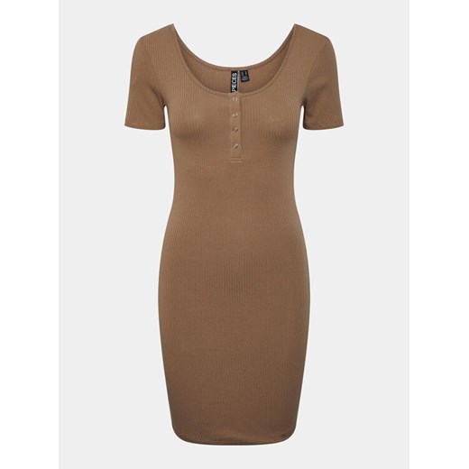 Pieces Sukienka codzienna Kitte 17146324 Brązowy Slim Fit ze sklepu MODIVO w kategorii Sukienki - zdjęcie 182704022