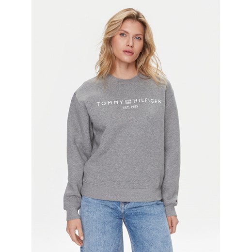 Tommy Hilfiger Bluza Logo WW0WW39791 Szary Regular Fit ze sklepu MODIVO w kategorii Bluzy damskie - zdjęcie 182704063
