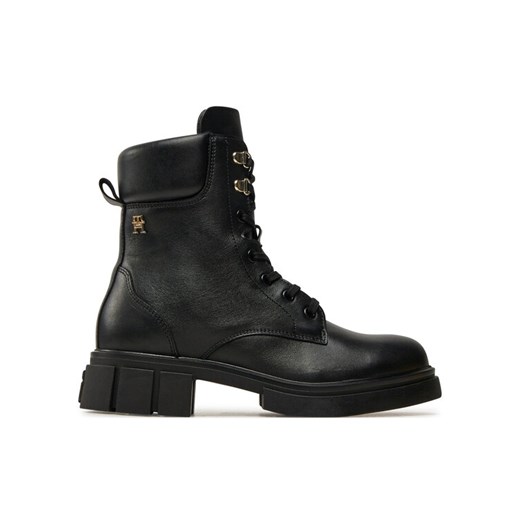 Tommy Hilfiger Trapery Lace-Up Biker Leather FW0FW08167 Czarny ze sklepu MODIVO w kategorii Workery damskie - zdjęcie 182704261