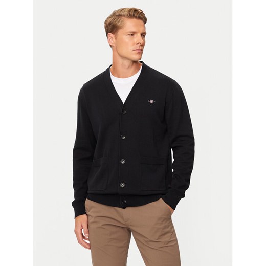 Gant Kardigan 8030556 Czarny Regular Fit ze sklepu MODIVO w kategorii Swetry męskie - zdjęcie 182704392