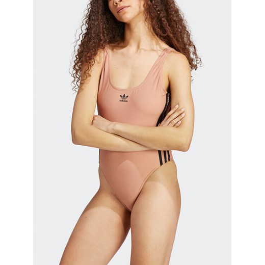 adidas Strój kąpielowy Adicolor 3-Stripes Swimsuit IC2282 Brązowy Slim Fit ze sklepu MODIVO w kategorii Stroje kąpielowe - zdjęcie 182704994