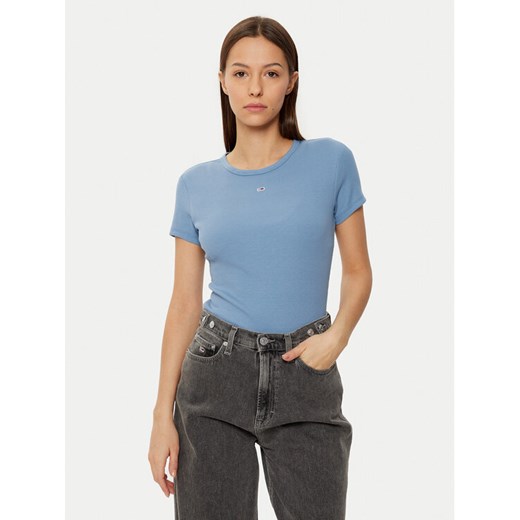 Tommy Jeans T-Shirt Essential DW0DW17383 Niebieski Slim Fit ze sklepu MODIVO w kategorii Bluzki damskie - zdjęcie 182705263