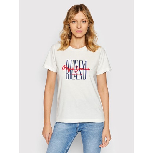 Pepe Jeans T-Shirt Camille PL505147 Biały Regular Fit ze sklepu MODIVO w kategorii Bluzki damskie - zdjęcie 182706042