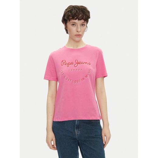 Pepe Jeans T-Shirt Rumer PL506072 Różowy Regular Fit ze sklepu MODIVO w kategorii Bluzki damskie - zdjęcie 182706901