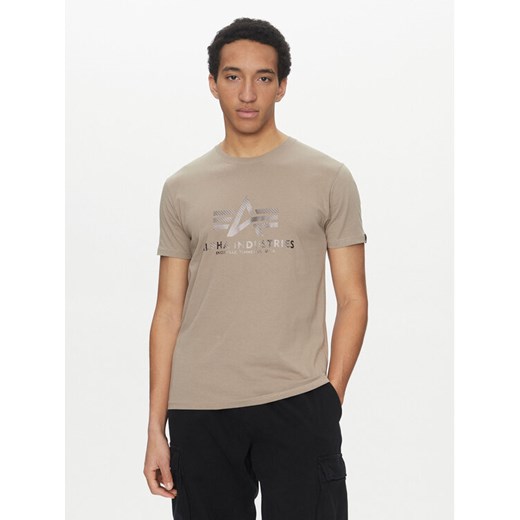 Alpha Industries T-Shirt Basic 100501 Beżowy Regular Fit ze sklepu MODIVO w kategorii T-shirty męskie - zdjęcie 182707893
