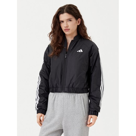 adidas Kurtka bomber Essentials 3-Stripes JD1296 Czarny Loose Fit ze sklepu MODIVO w kategorii Kurtki damskie - zdjęcie 182708730