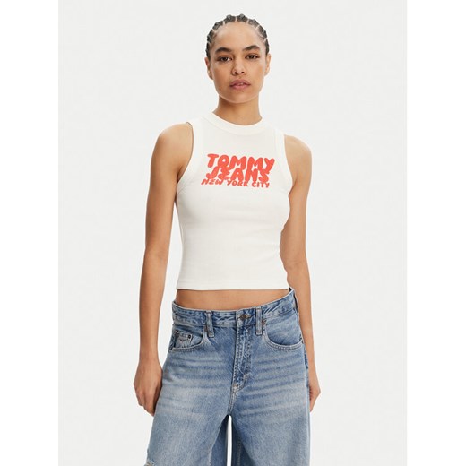 Tommy Jeans Top DW0DW21339 Écru Slim Fit ze sklepu MODIVO w kategorii Bluzki damskie - zdjęcie 182709100