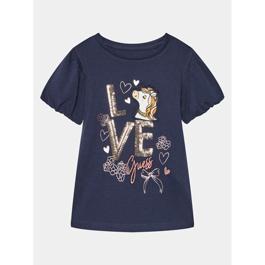 Guess T-Shirt K4RI16 K6YW4 Granatowy Regular Fit ze sklepu MODIVO w kategorii Bluzki dziewczęce - zdjęcie 182710391