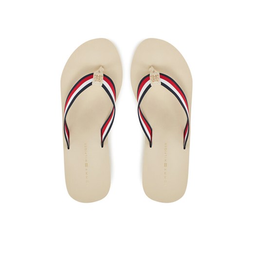 Tommy Hilfiger Japonki Th Corporate Wedge Beach Sandal FW0FW08520 Beżowy ze sklepu MODIVO w kategorii Klapki damskie - zdjęcie 182710512