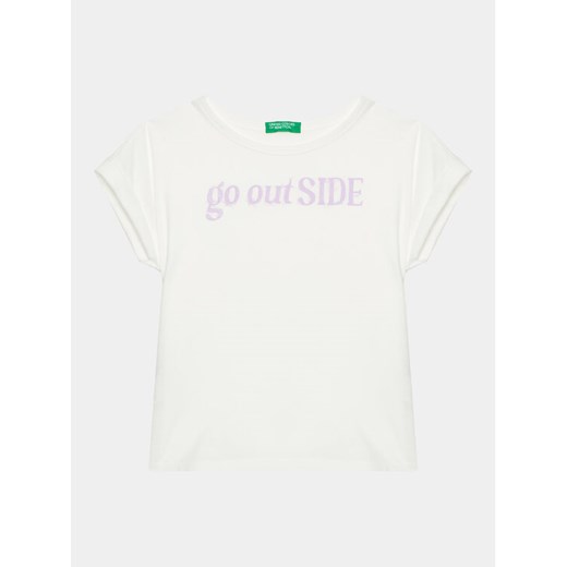 United Colors Of Benetton T-Shirt 3096C10C1 Biały Regular Fit ze sklepu MODIVO w kategorii Bluzki dziewczęce - zdjęcie 182711150