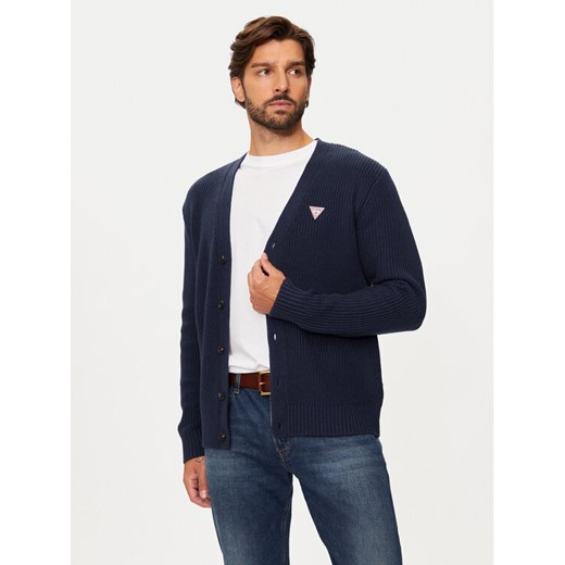 Guess Kardigan M4BR36 Z3HN2 Granatowy Regular Fit ze sklepu MODIVO w kategorii Swetry męskie - zdjęcie 182711262
