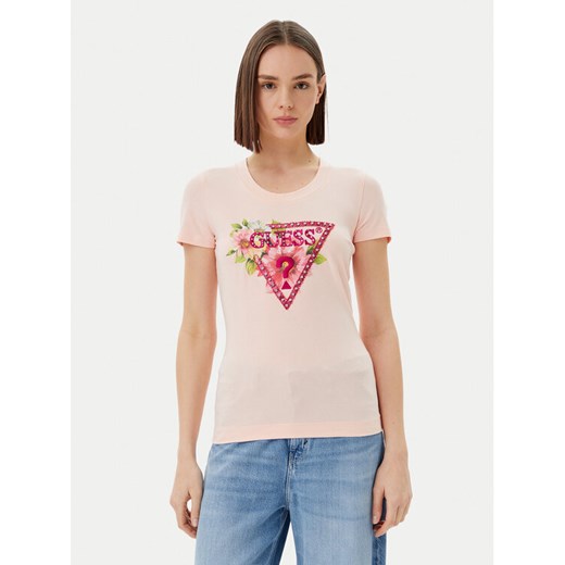 Guess T-Shirt W5GI10 J1314 Różowy Slim Fit ze sklepu MODIVO w kategorii Bluzki damskie - zdjęcie 182711321