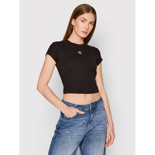 Calvin Klein Jeans T-Shirt J20J218337 Czarny Slim Fit ze sklepu MODIVO w kategorii Bluzki damskie - zdjęcie 182711564