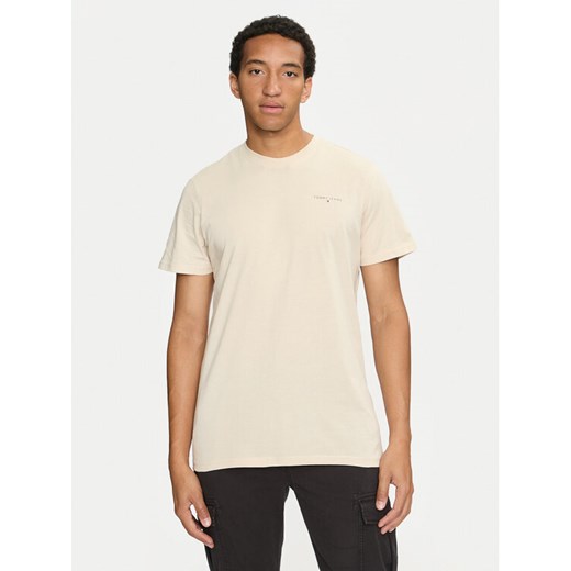 Tommy Jeans T-Shirt Linear Chest DM0DM18555 Beżowy Slim Fit ze sklepu MODIVO w kategorii T-shirty męskie - zdjęcie 182711601