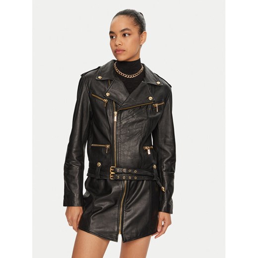 Just Cavalli Kurtka skórzana 77PAVP08 Czarny Loose Fit ze sklepu MODIVO w kategorii Kurtki damskie - zdjęcie 182712313