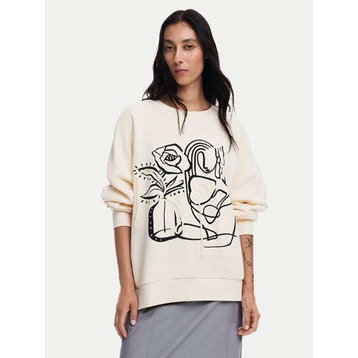 Desigual Bluza Patch 24WWSK06 Écru Oversize ze sklepu MODIVO w kategorii Bluzy damskie - zdjęcie 182712562