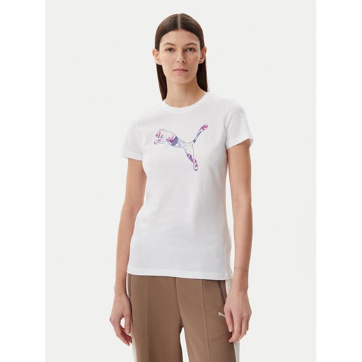 Puma T-Shirt Floral Cat 685081 Biały Regular Fit ze sklepu MODIVO w kategorii Bluzki damskie - zdjęcie 182712591