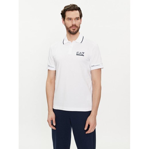 EA7 Emporio Armani Polo 3DPF19 PJ04Z 1100 Biały Regular Fit ze sklepu MODIVO w kategorii T-shirty męskie - zdjęcie 182712613