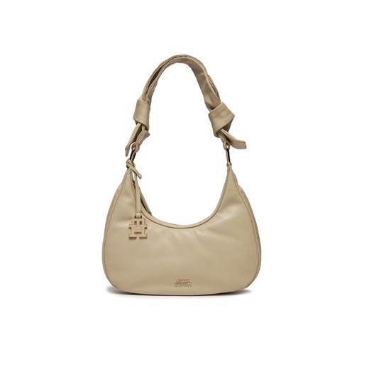 Tommy Hilfiger Torebka Pushlock Leather Hobo AW0AW16073 Beżowy ze sklepu MODIVO w kategorii Torebki worki - zdjęcie 182713073