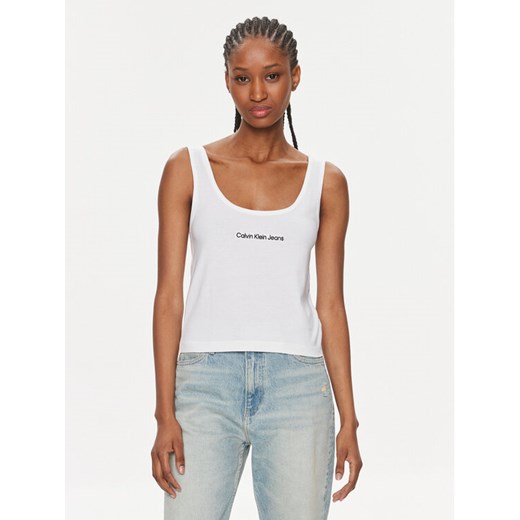 Calvin Klein Jeans Top Institutional J20J221064 Biały Slim Fit ze sklepu MODIVO w kategorii Bluzki damskie - zdjęcie 182713384