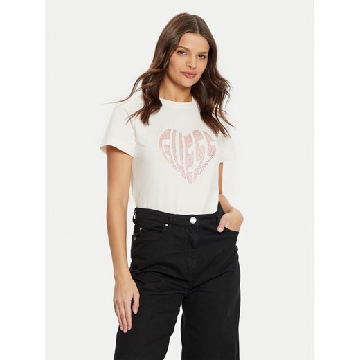 Guess T-Shirt V5RI08 J1314 Écru Slim Fit ze sklepu MODIVO w kategorii Bluzki damskie - zdjęcie 182713554