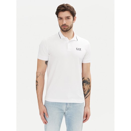 EA7 Emporio Armani Polo 8NPF16 PJVUZ 1100 Biały Slim Fit ze sklepu MODIVO w kategorii T-shirty męskie - zdjęcie 182713573