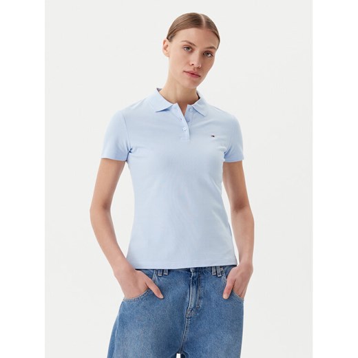 Tommy Jeans Polo Essential DW0DW20160 Błękitny Slim Fit ze sklepu MODIVO w kategorii Bluzki damskie - zdjęcie 182713711