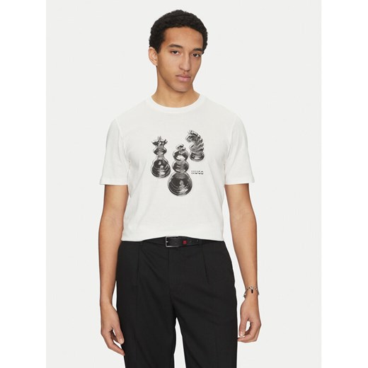 HUGO T-Shirt Dischach 50532918 Écru Regular Fit ze sklepu MODIVO w kategorii T-shirty męskie - zdjęcie 182715341