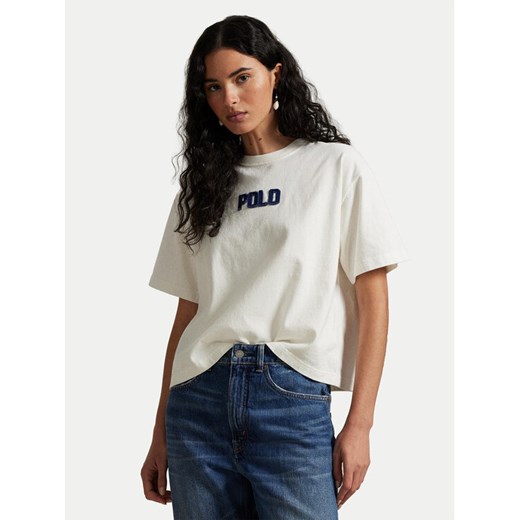 Polo Ralph Lauren T-Shirt 211965119001 Écru Oversize ze sklepu MODIVO w kategorii Bluzki damskie - zdjęcie 182715643