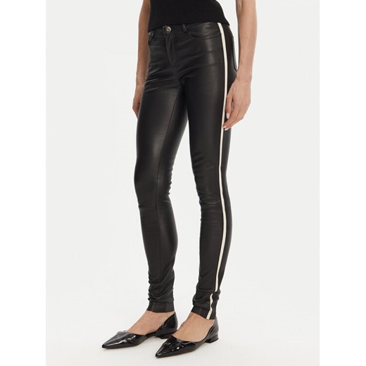 Serge Pariente Spodnie skórzane Sexy Stretch Thin Strip Czarny Slim Fit ze sklepu MODIVO w kategorii Spodnie damskie - zdjęcie 182716203