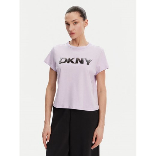 DKNY T-Shirt DP4T1035 Fioletowy Regular Fit ze sklepu MODIVO w kategorii Bluzki damskie - zdjęcie 182719110