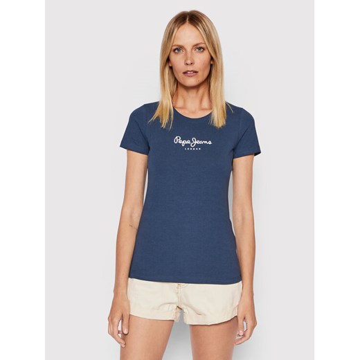Pepe Jeans T-Shirt New Virgina PL505202 Granatowy Slim Fit ze sklepu MODIVO w kategorii Bluzki damskie - zdjęcie 182719512