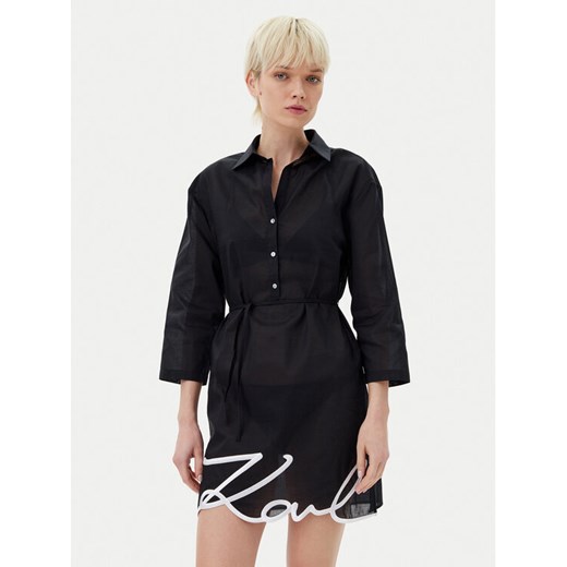 KARL LAGERFELD Sukienka koszulowa A1W46006 Czarny Regular Fit ze sklepu MODIVO w kategorii Sukienki - zdjęcie 182719650