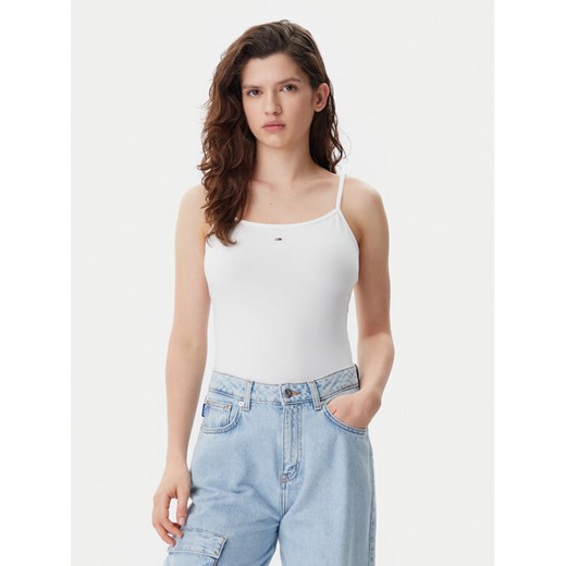 Tommy Jeans Top Essential DW0DW20675 Écru Slim Fit ze sklepu MODIVO w kategorii Bluzki damskie - zdjęcie 182719692