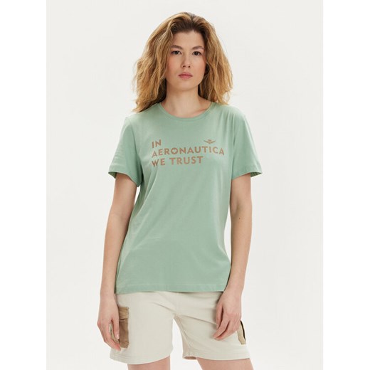 Aeronautica Militare T-Shirt 241TS2233DJ510 Zielony Regular Fit ze sklepu MODIVO w kategorii Bluzki damskie - zdjęcie 182719934
