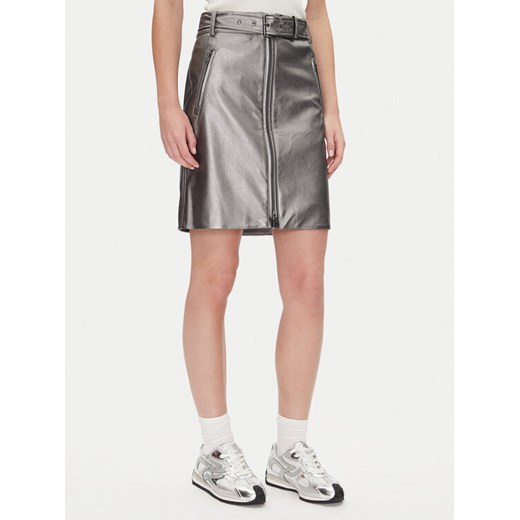 DKNY Spódnica z imitacji skóry P4JN6XIM Srebrny Regular Fit ze sklepu MODIVO w kategorii Spódnice - zdjęcie 182720333